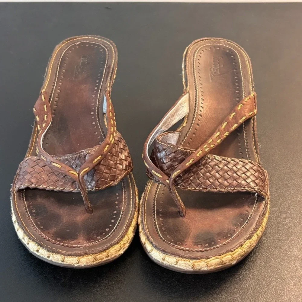 Indigo by Clarks Braided Leather Espadrille Slip on Sandal Heels sz 9 1/2 M Y2K